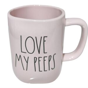 Pink Rae Dunn Ceramic Mug "Love My Peeps" Artisan Shape Hand Painted, 4"W x 5"H